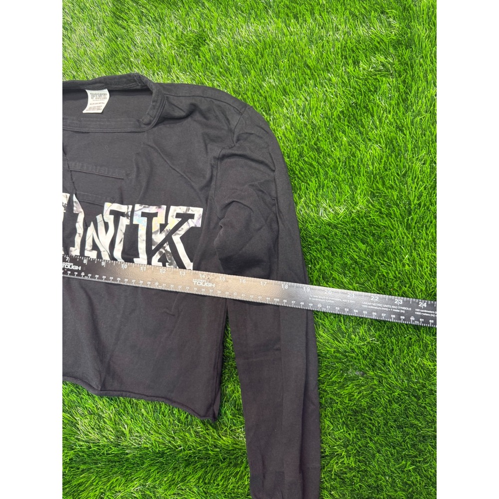 PINK Victoria's Secret Crop Top XS Black Womens Long Sleeve Cutout Tee Excellent - Picture 4 of 7